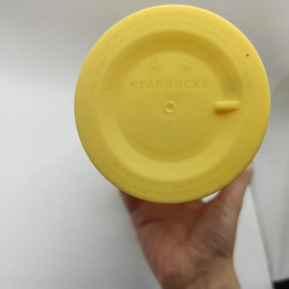 NEW Starbucks Yellow Floral Plastic Tumbler 709ml with Lid and Straw